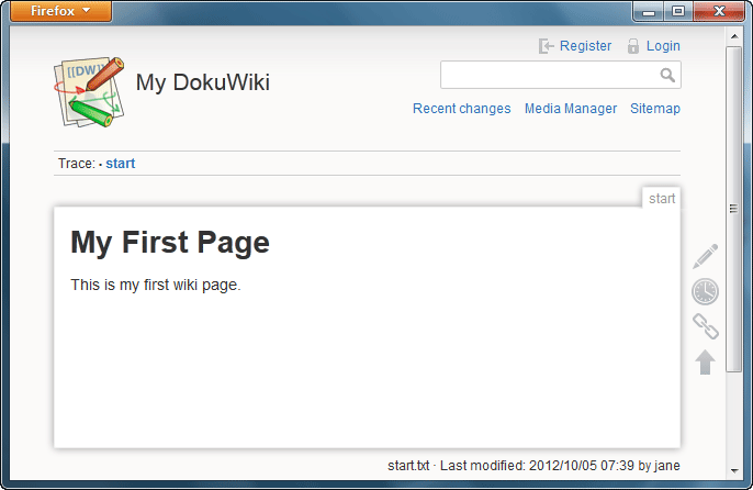 DokuWikiのメイン画面