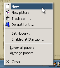 Stickypaperアイコンのクリックと「New」の選択画面