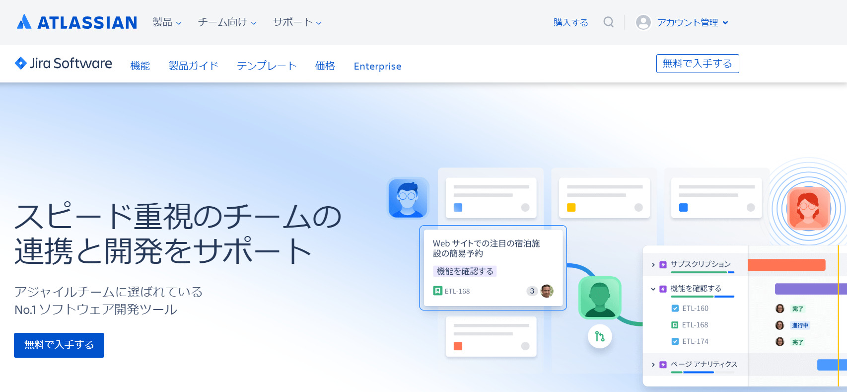 Jira Softwareのトップページ