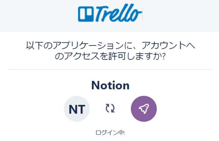 NotionがTrelloにアクセスするのを許可する画面