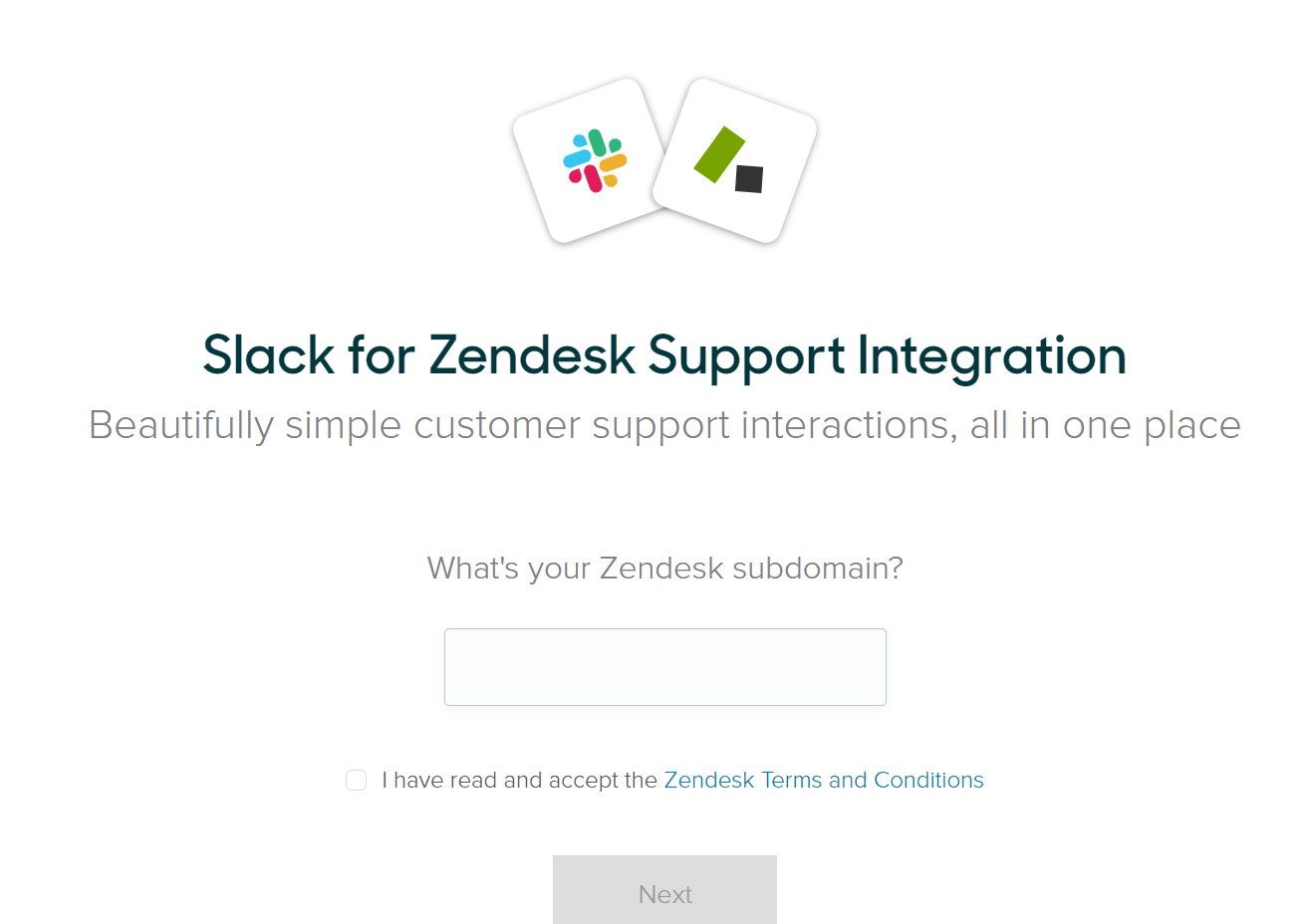 Zendeskのサブドメイン入力画面