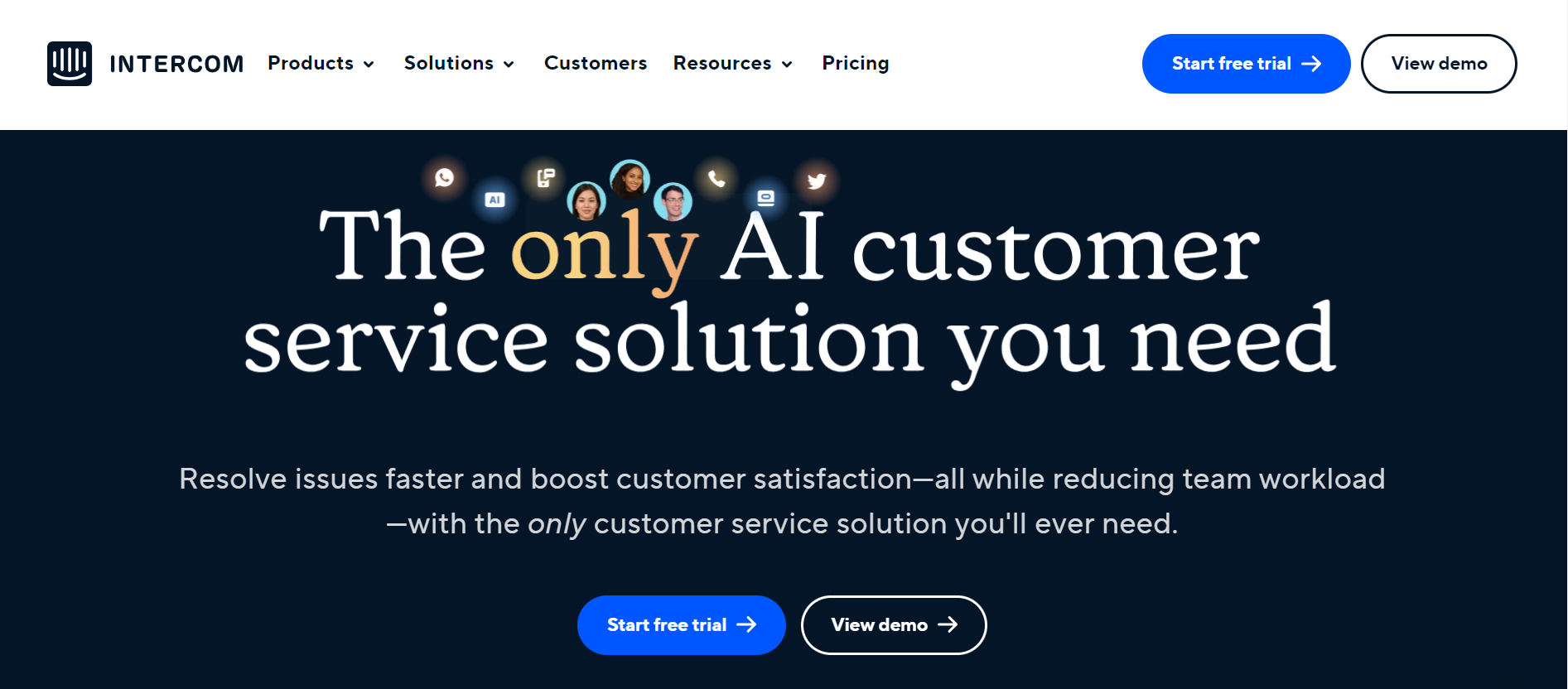 Intercomのトップページ