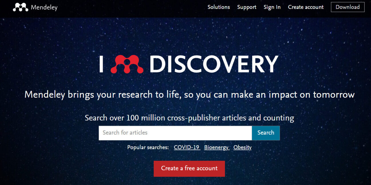 Mendeleyのトップ画像