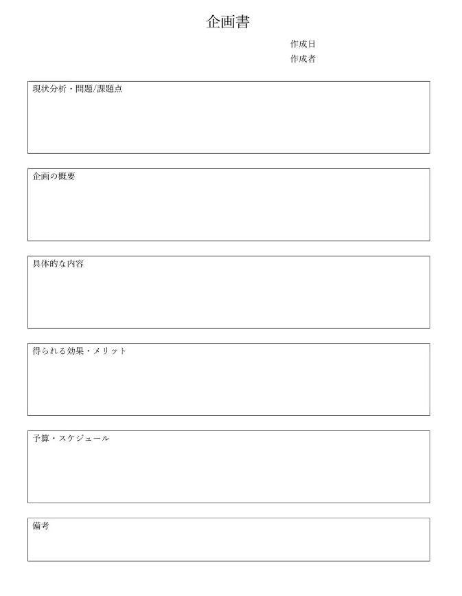 ビズ研の企画書テンプレート画面