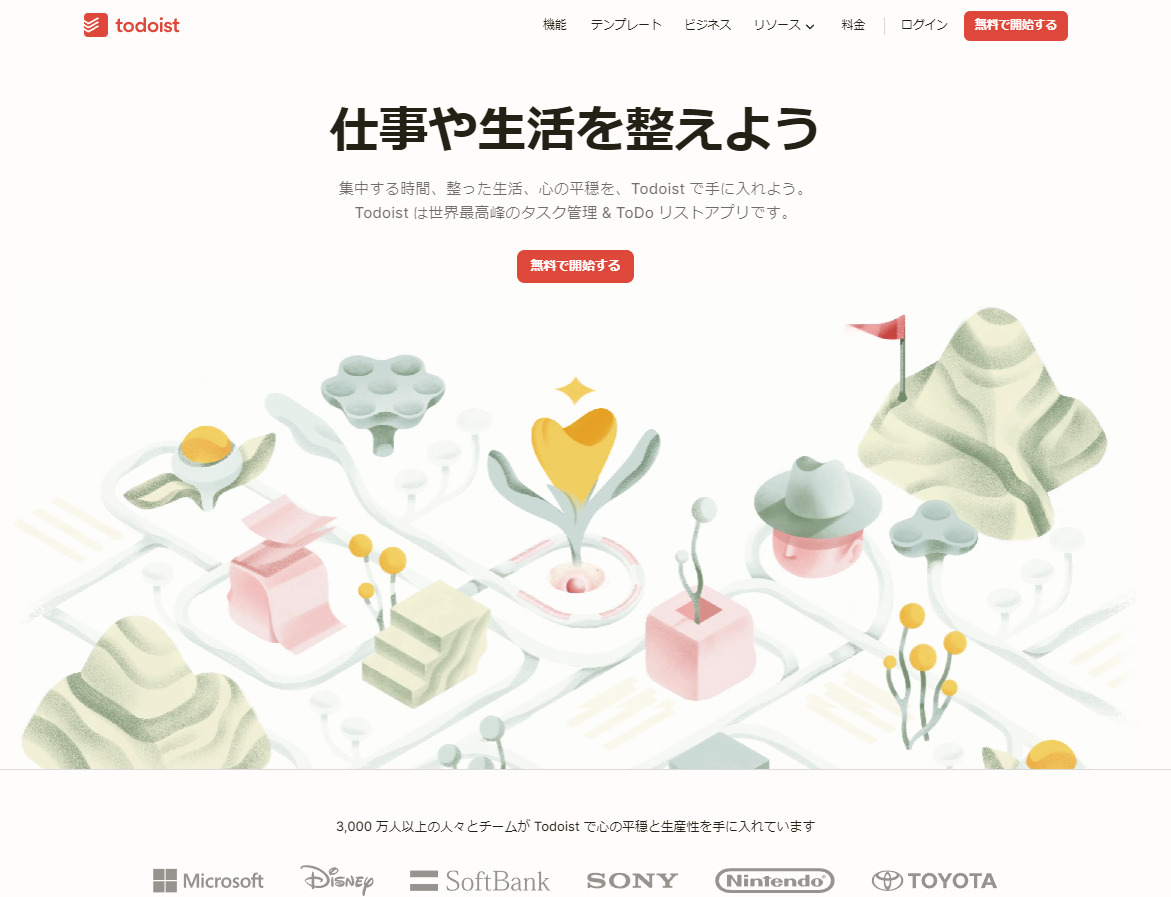 Todoistのトップページ