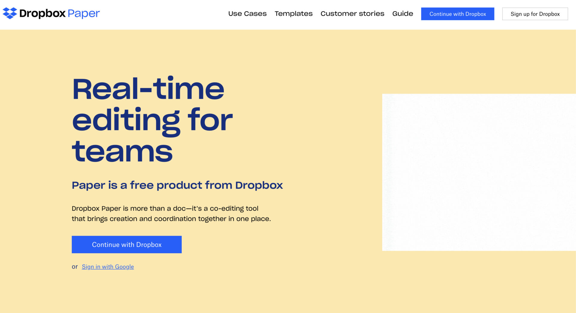 Picture of top page of Dropbox Paper