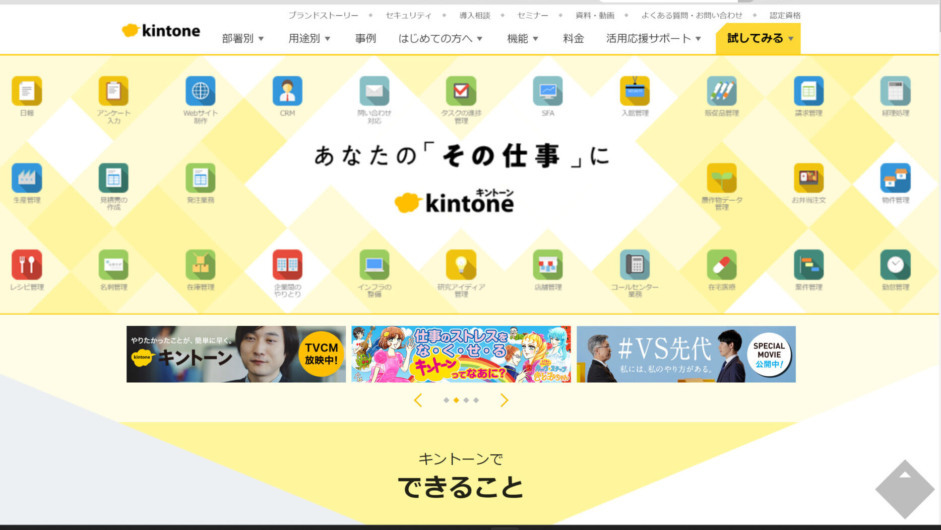 kintoneのトップページ