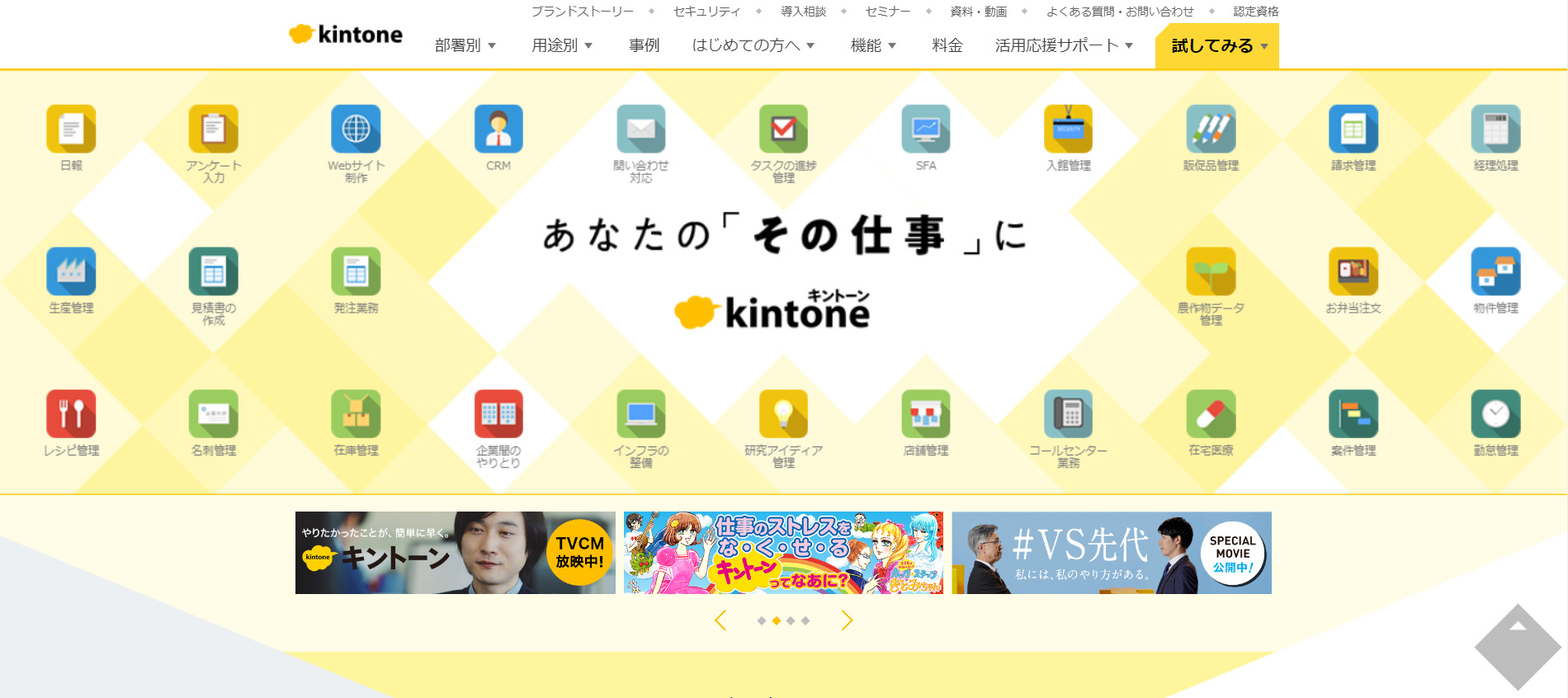 kintoneのトップページ