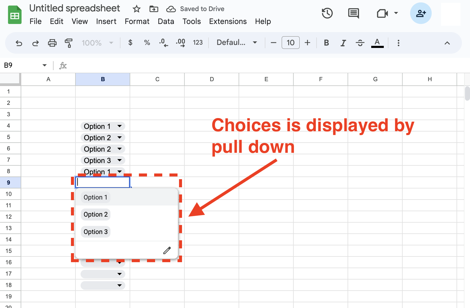 Choices is displayed by pull down