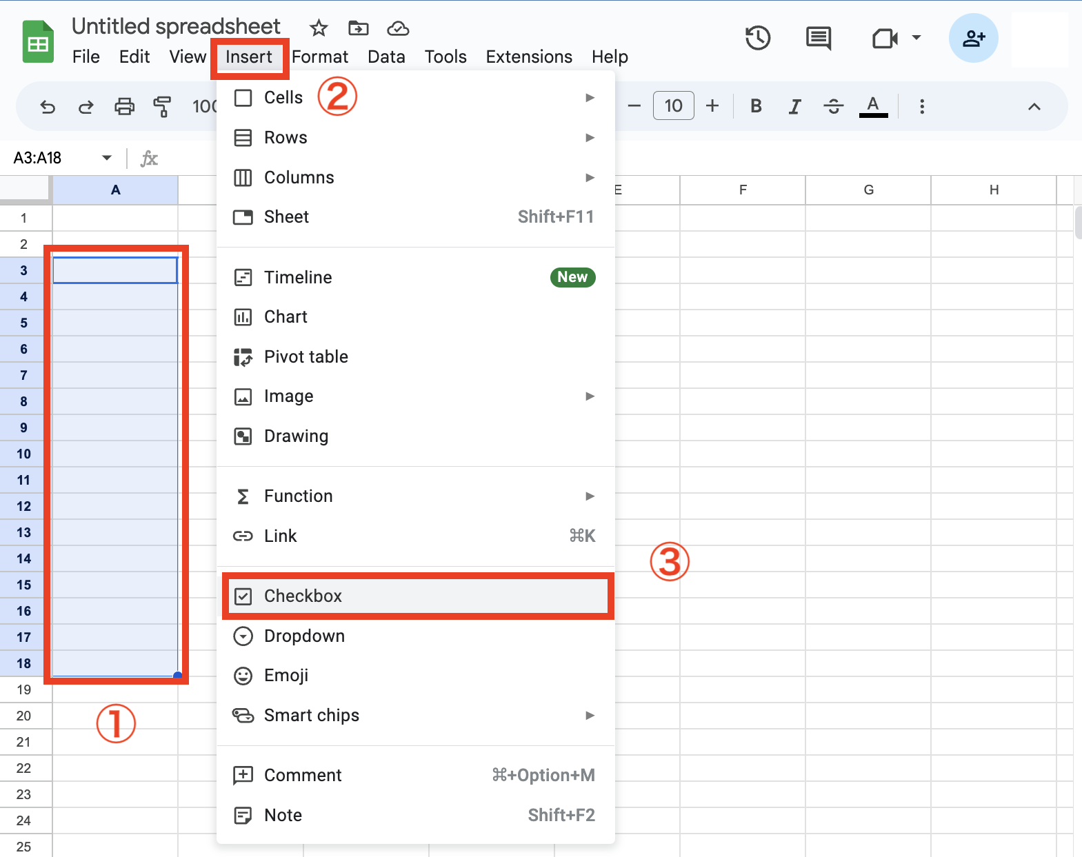 Steps of checkbox setting