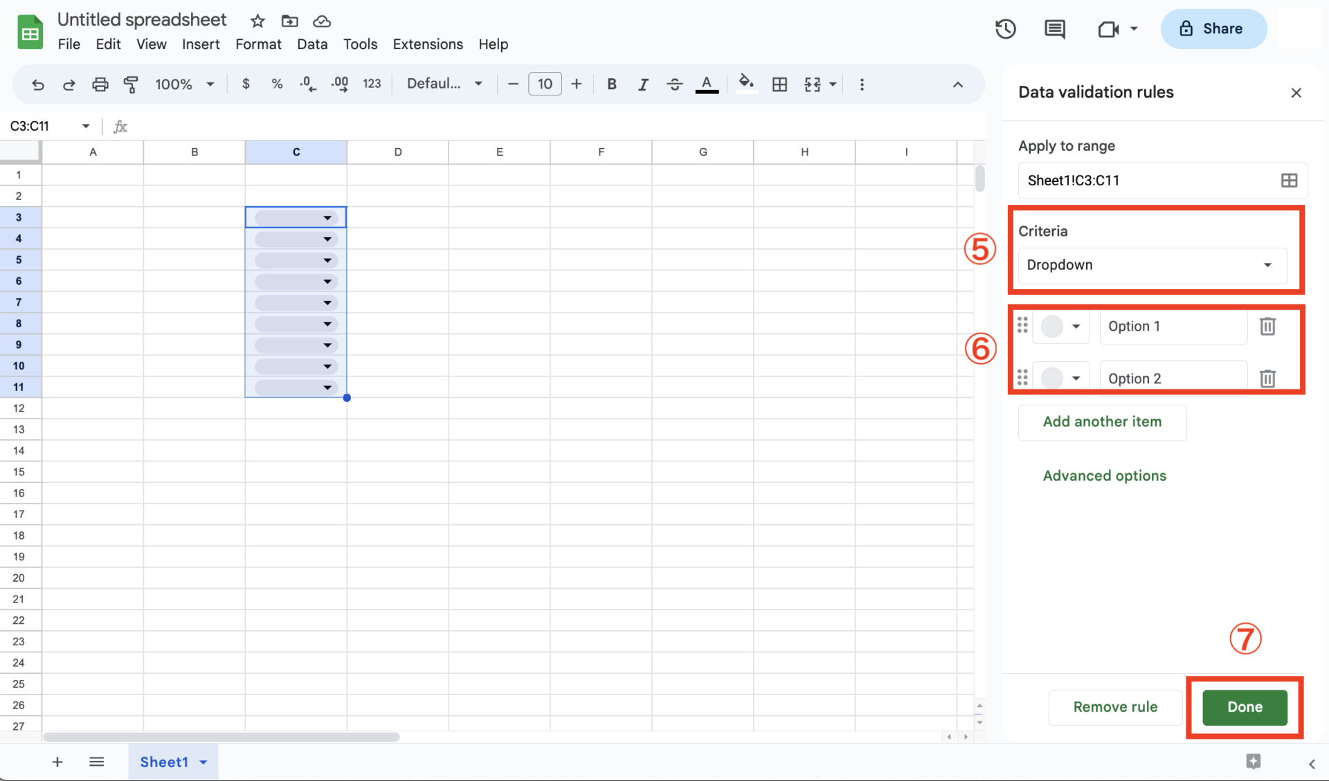 Setting of pull down display