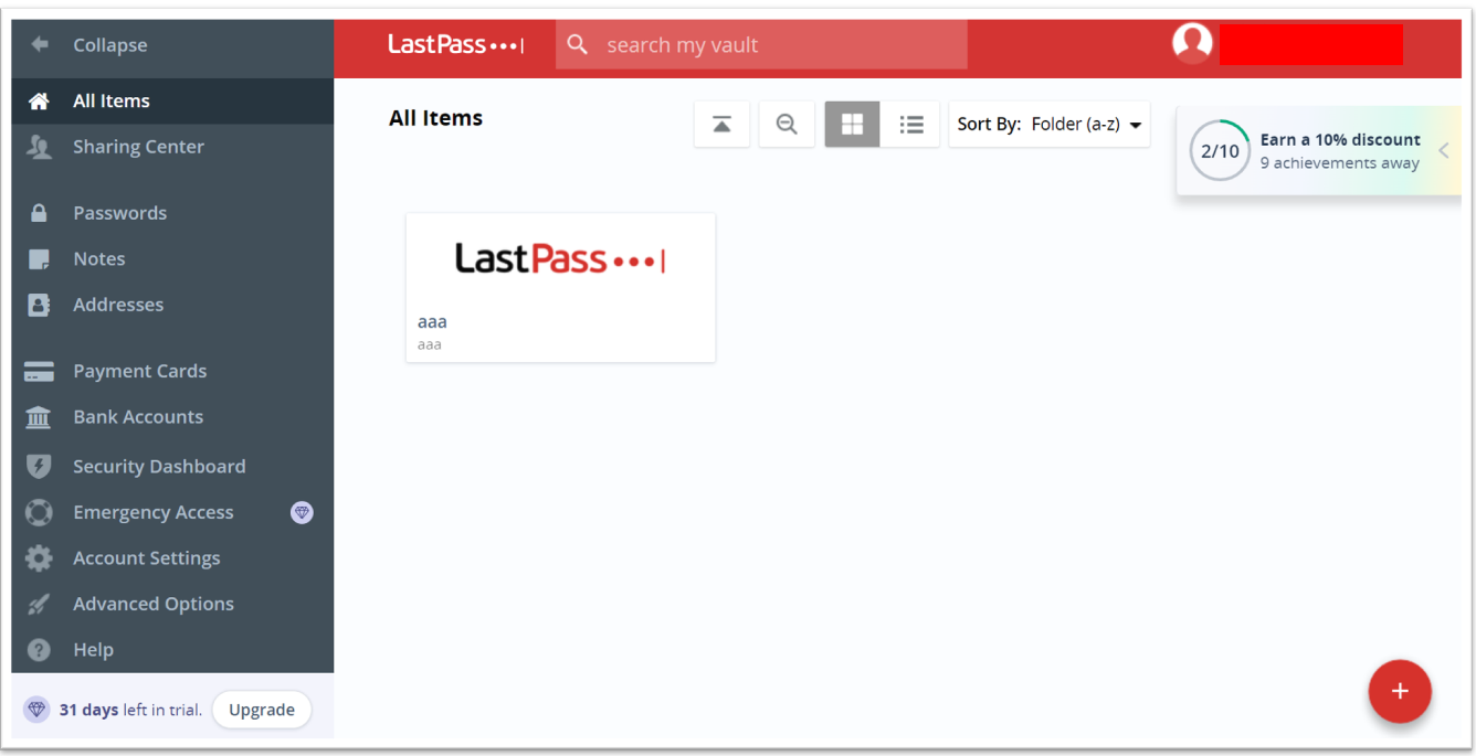 LastPass Password Managerの操作画面
