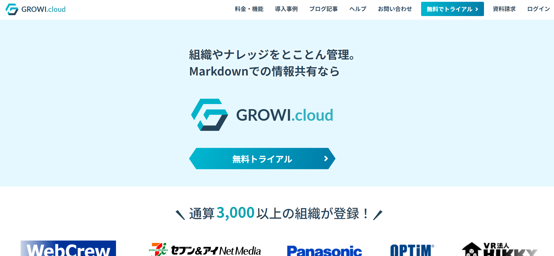 GROWI.cloudのトップページ画像