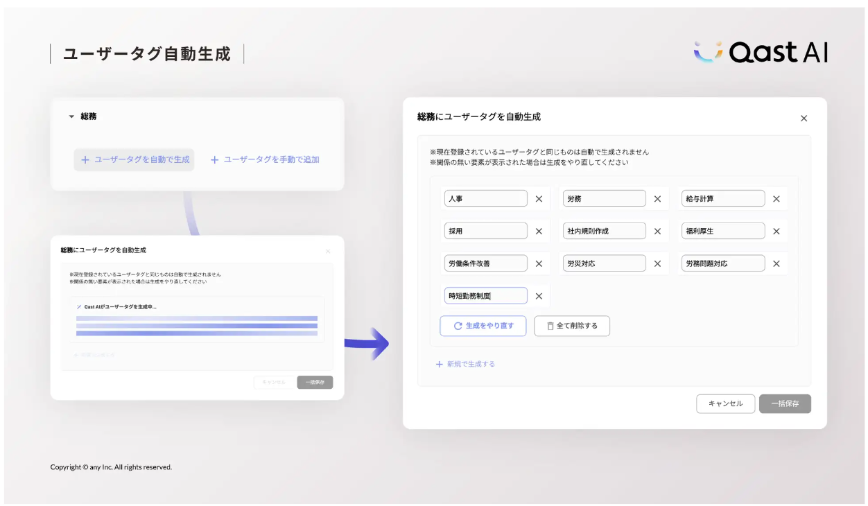 Qast AIのユーザータグ自動生成の画像