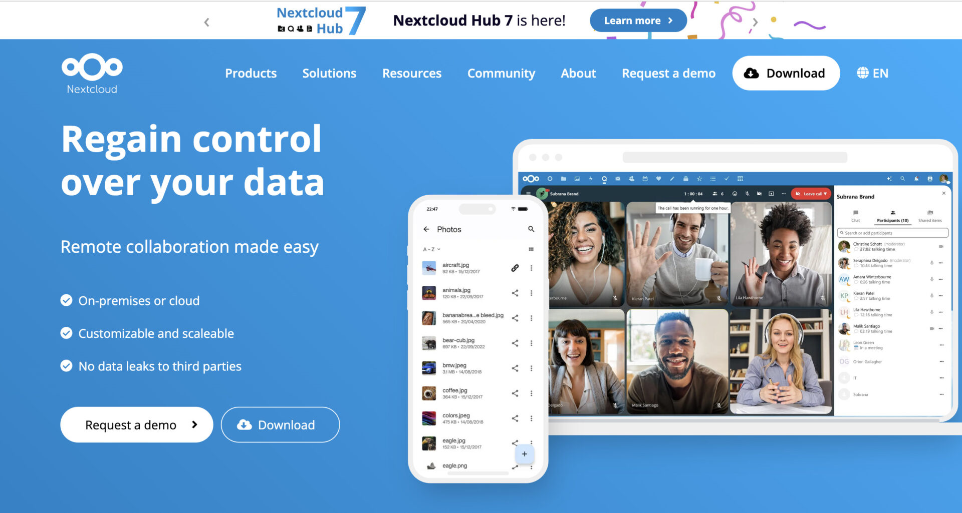 Nextcloudのトップページ
