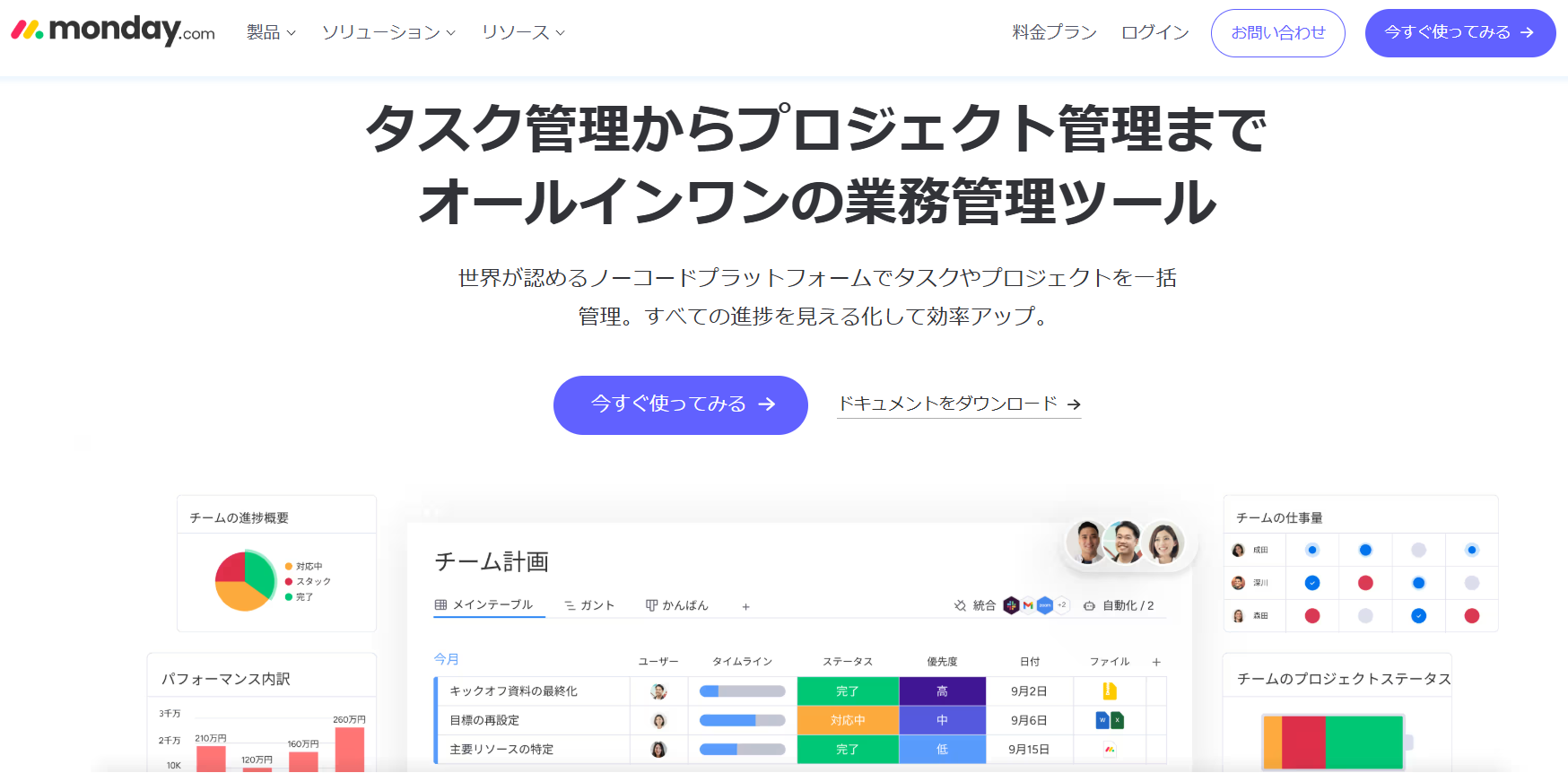 monday.comのトップページ