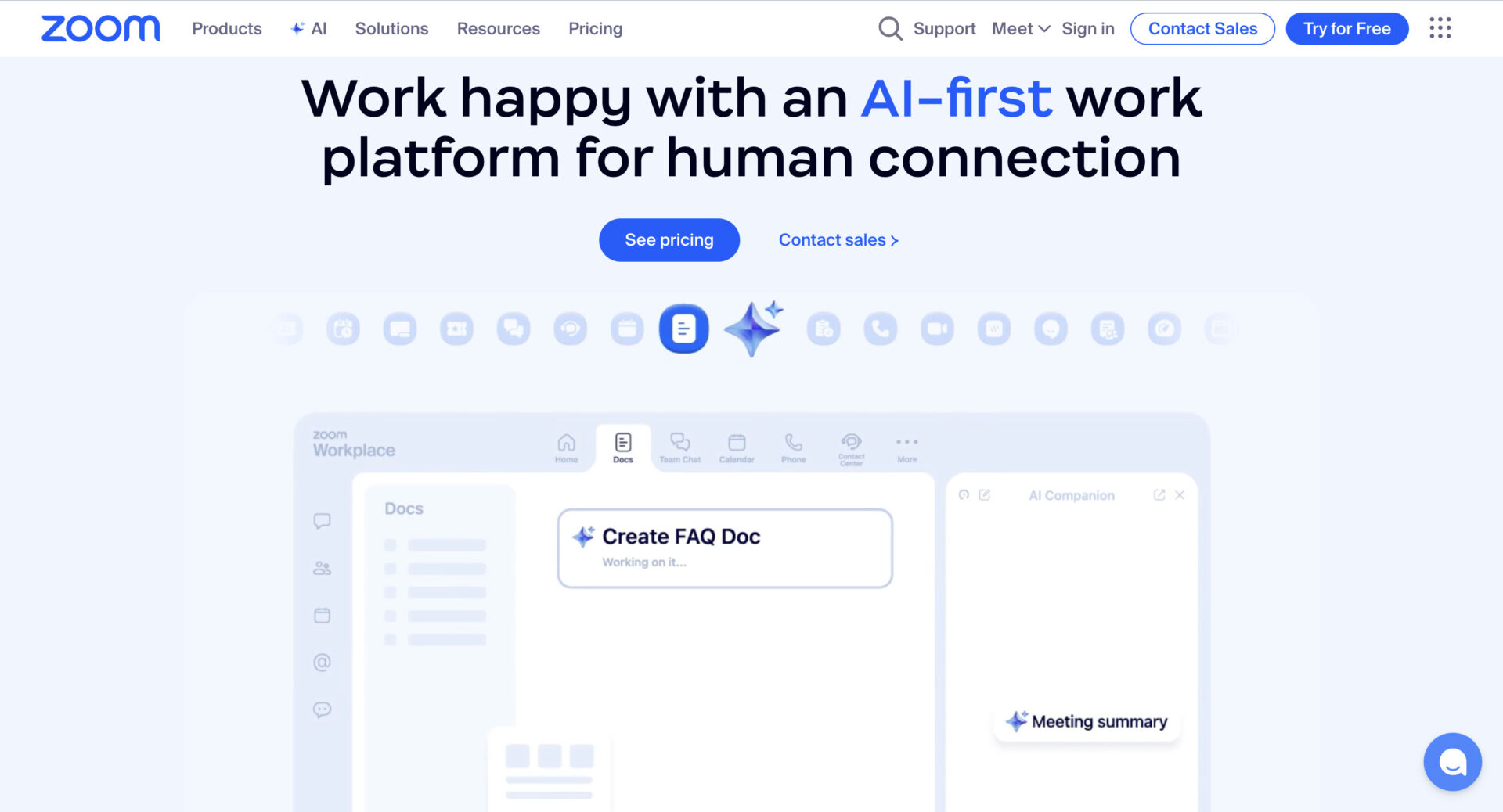 Zoomのトップページ