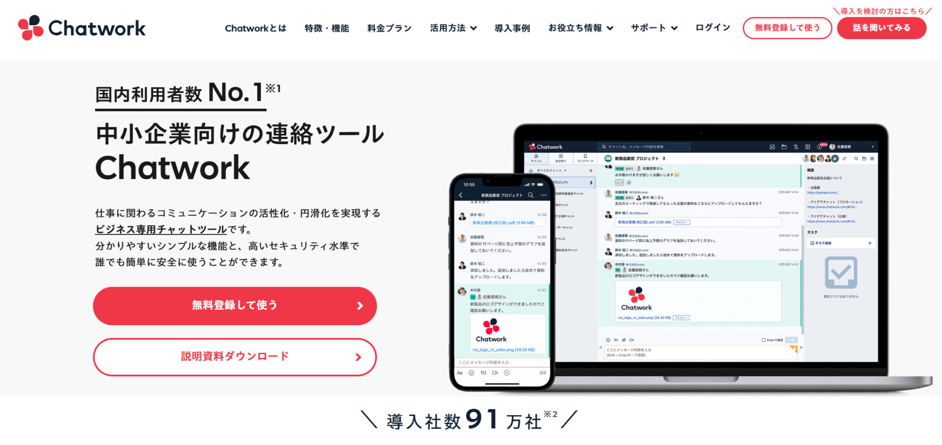 Chatworkのトップ画面