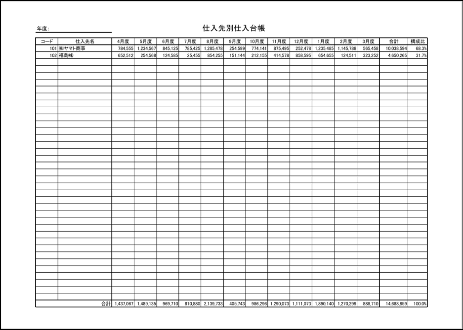 取引先別仕入管理表のテンプレート