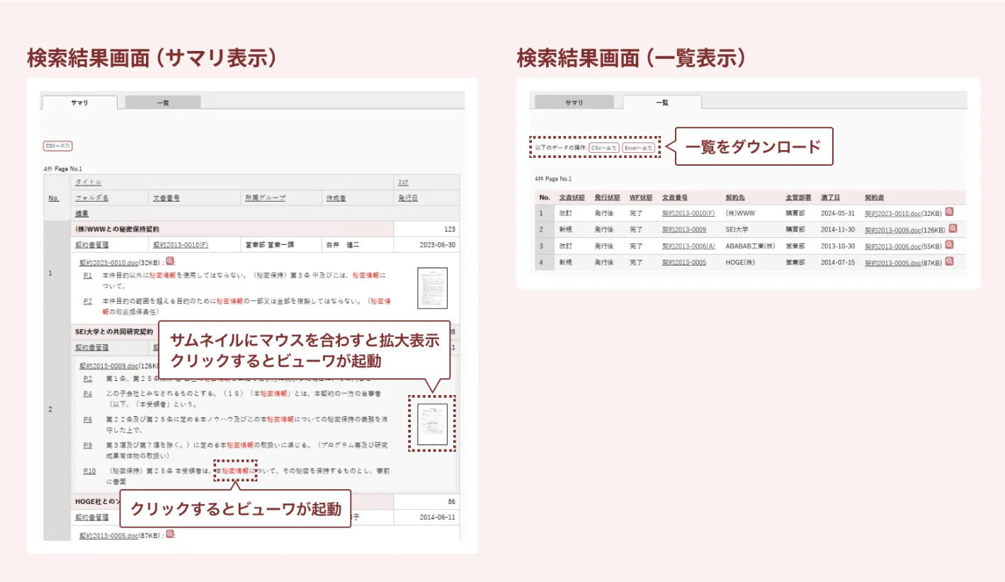 楽々Document Plusの検索表示画面