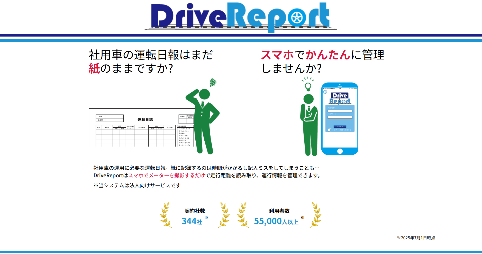 DriveReportのトップページ画面