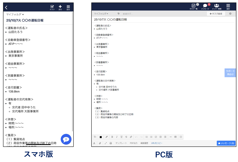 Stockで作成した運転日報の例