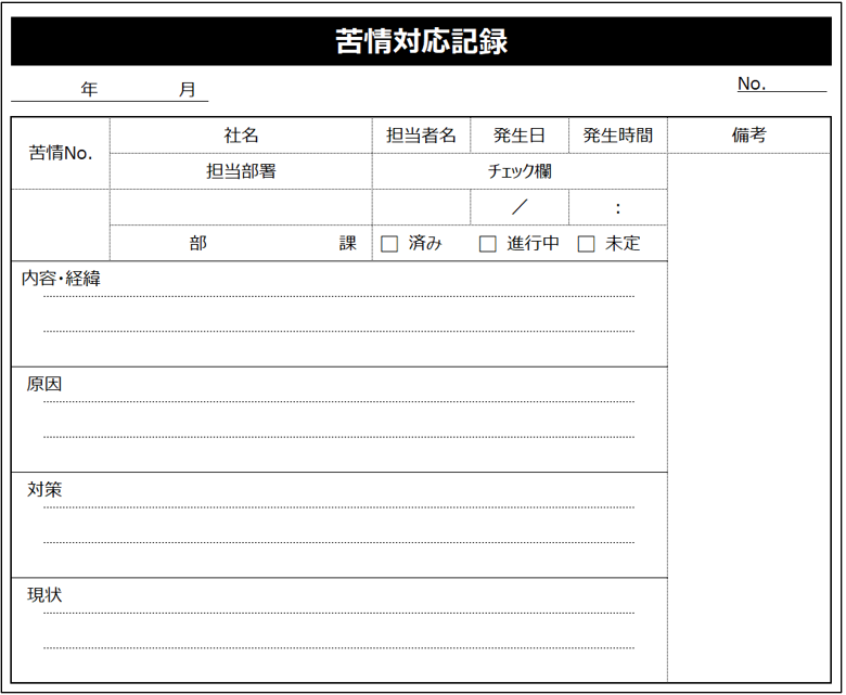 苦情対応記録のテンプレート