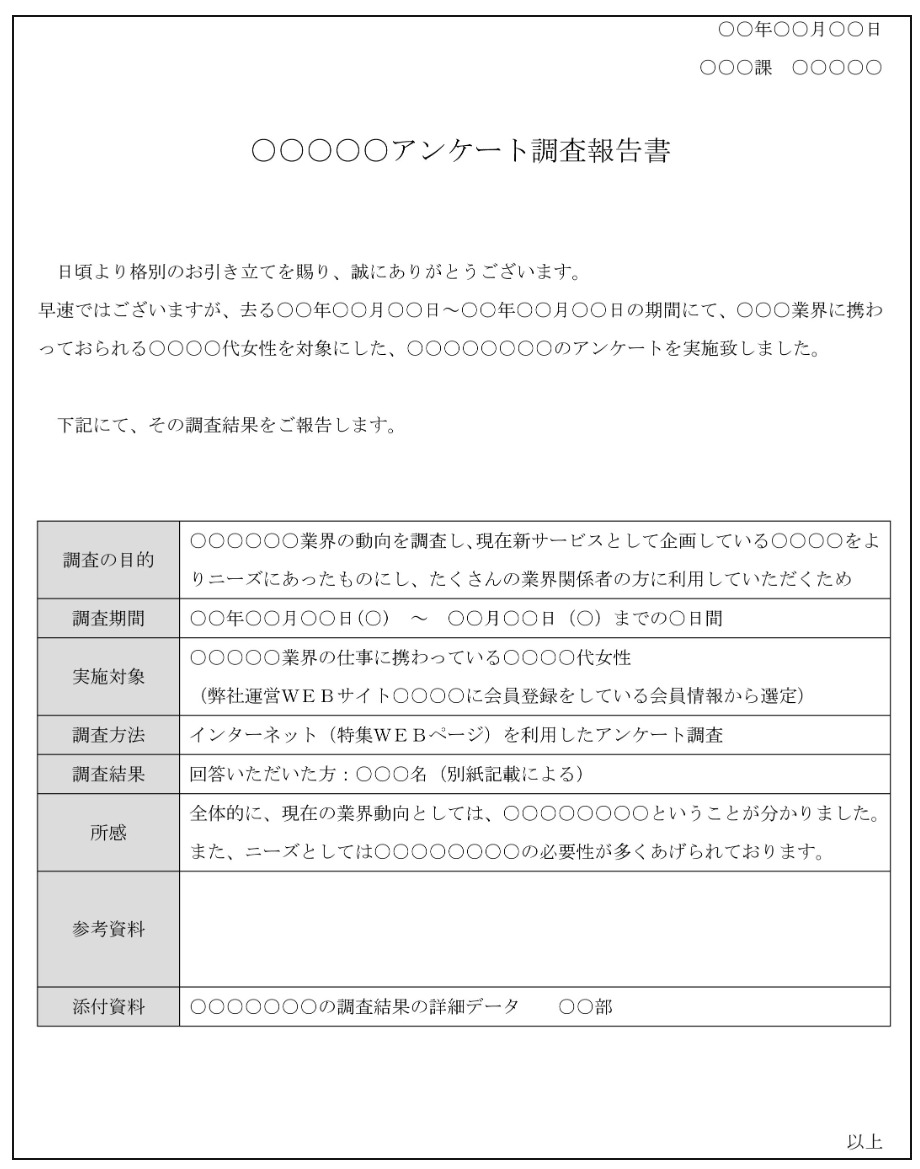 アンケートに特化した調査報告書テンプレート
