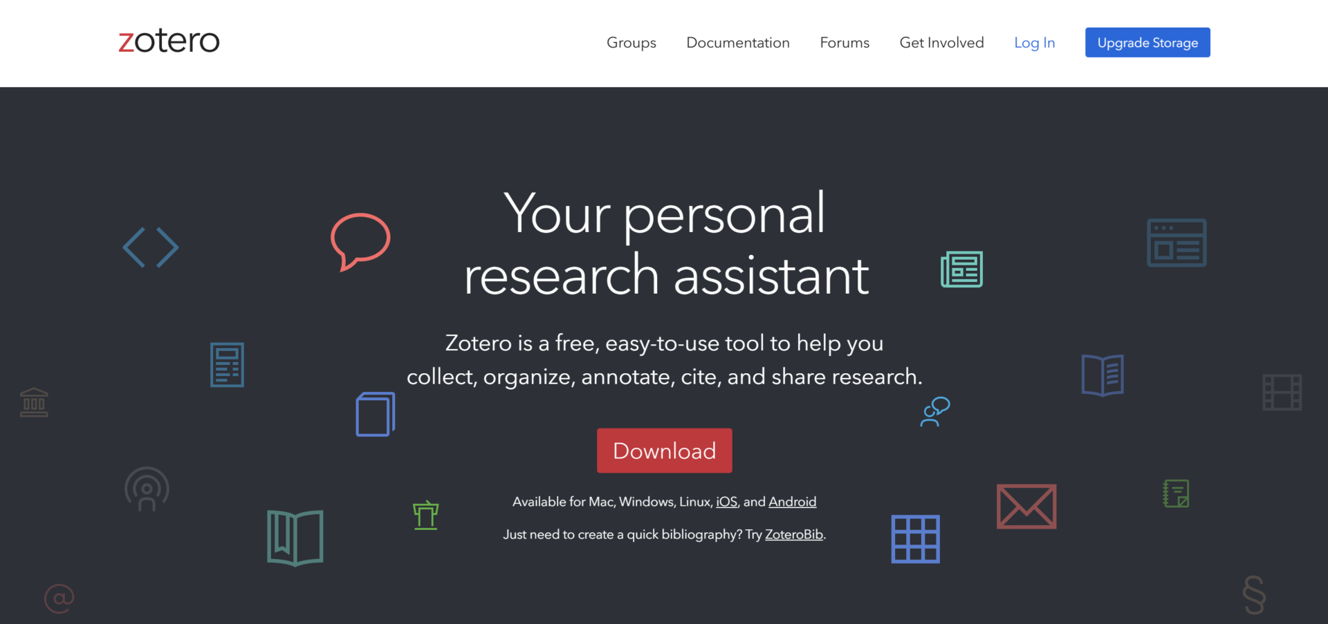 Zoteroのトップページ画面