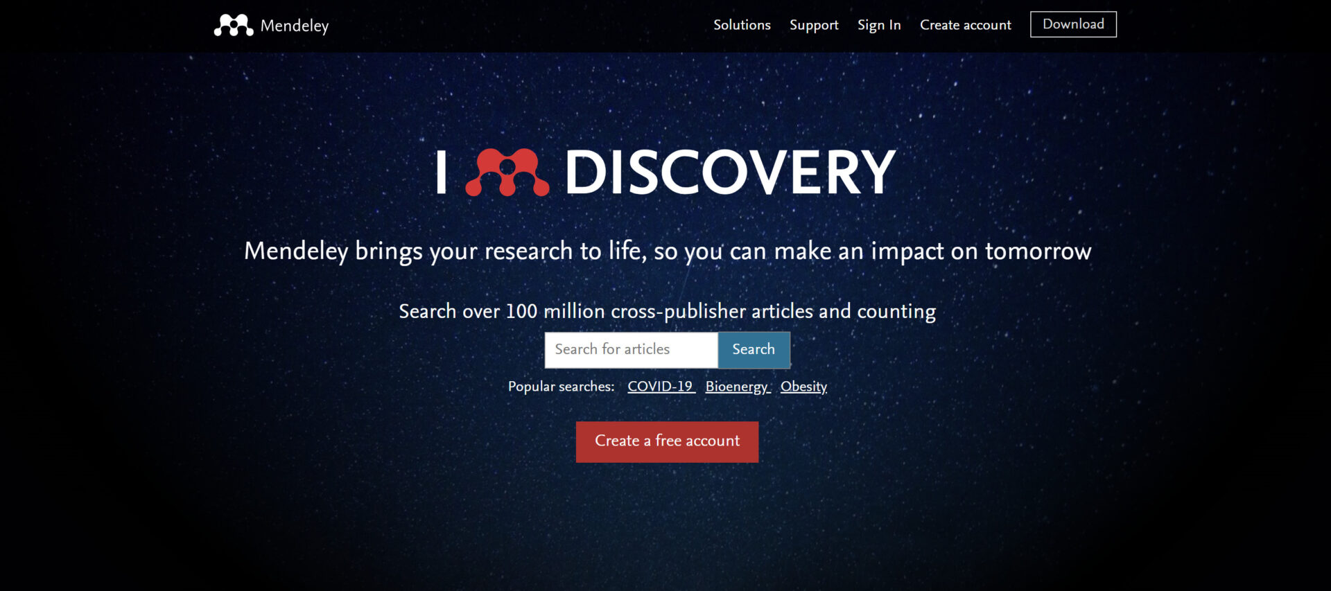 Mendeleyのトップページ画面