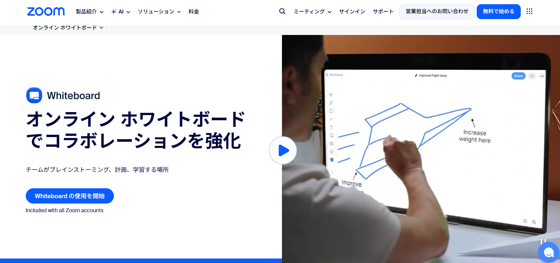 Zoom Whiteboardのトップ画面