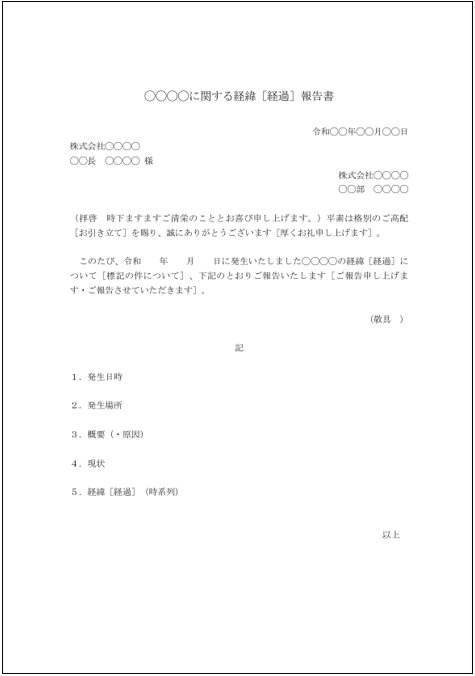 「文書」テンプレートの無料ダウンロードの社外向けのクレーム報告書テンプレート