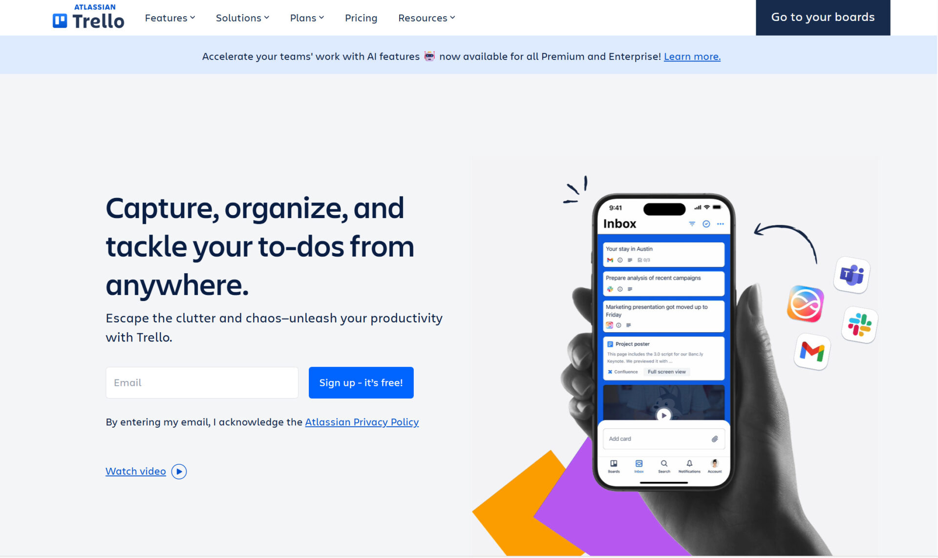 Trelloのトップページ