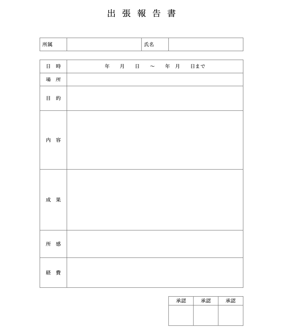 出張報告書のテンプレート