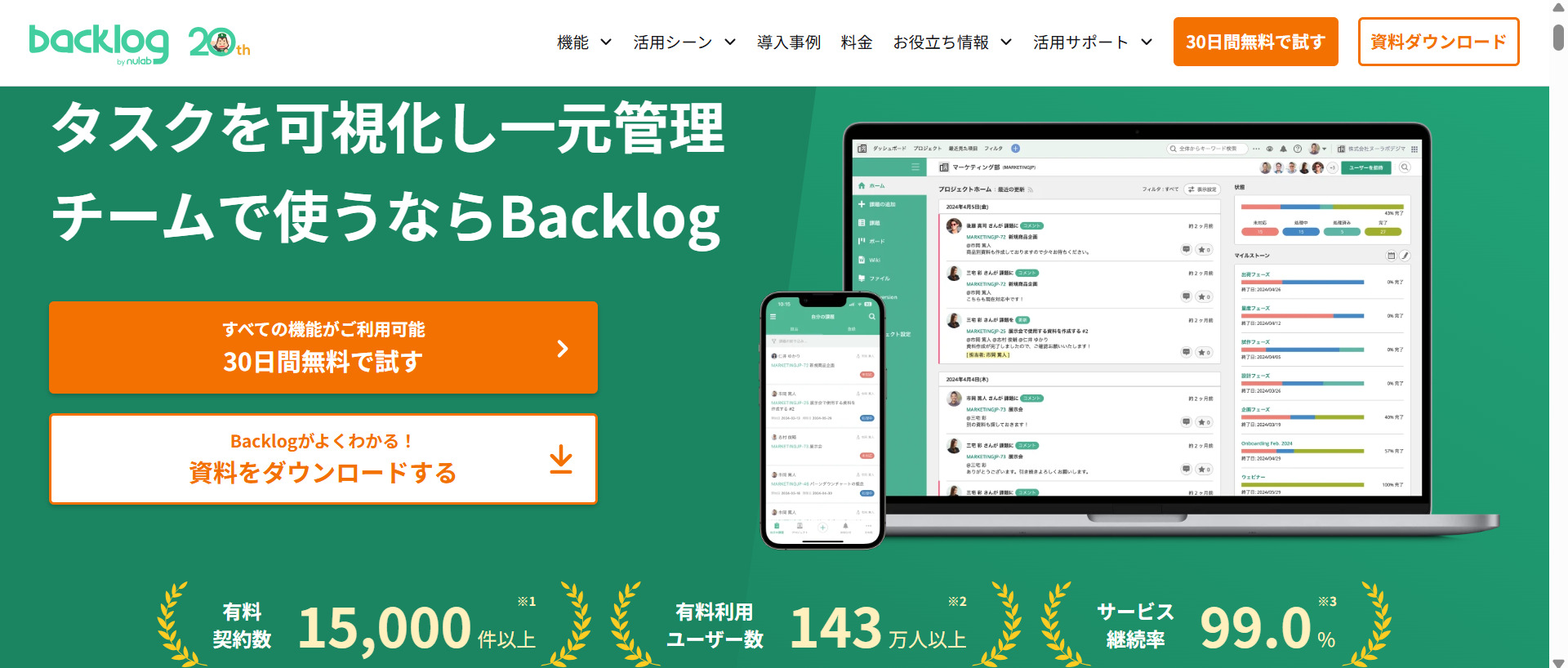 Backlogのトップ画面