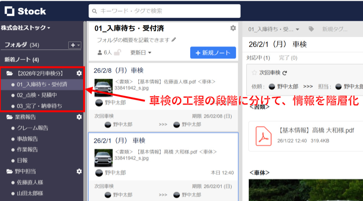 Stockで情報を階層化する画面