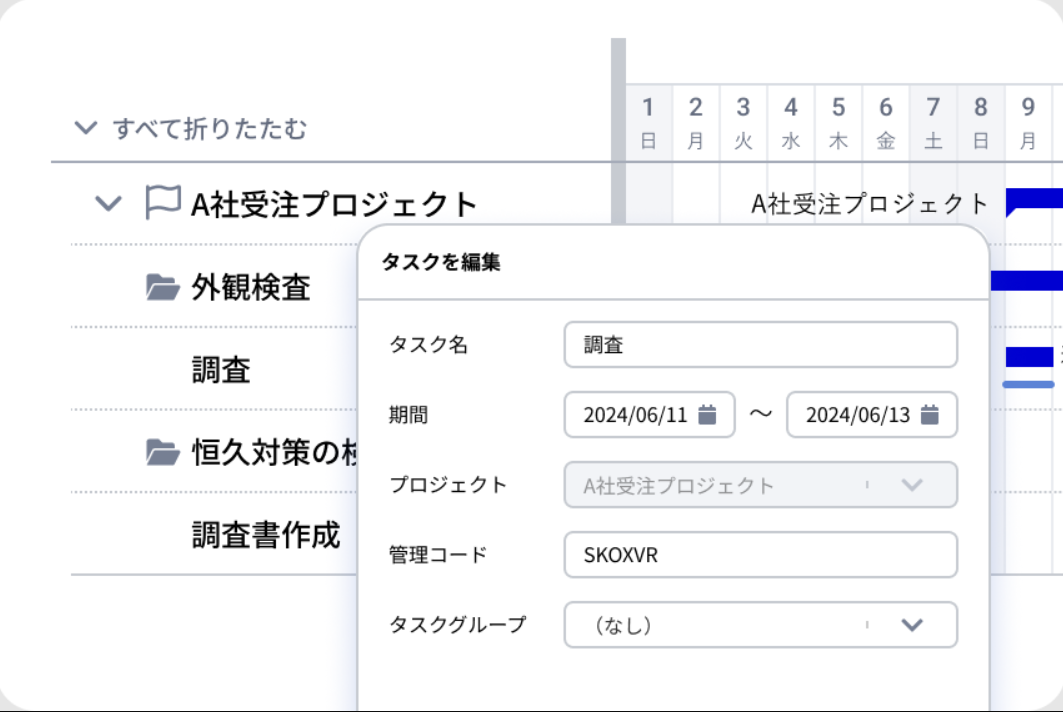 クラウドログのタスクの一元管理の画面