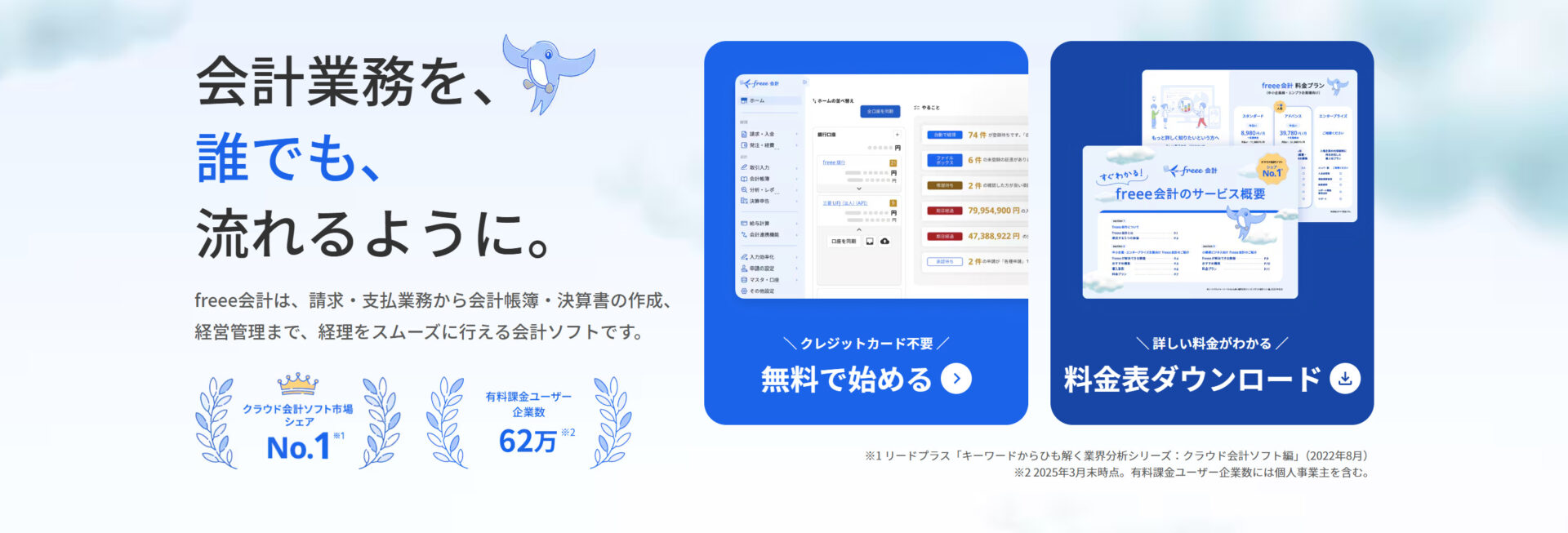 freee会計のトップページ