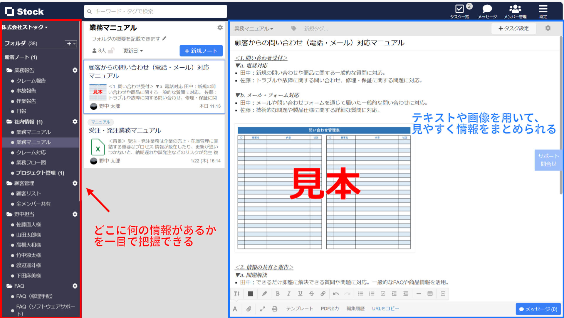 Stockでの情報管理画面
