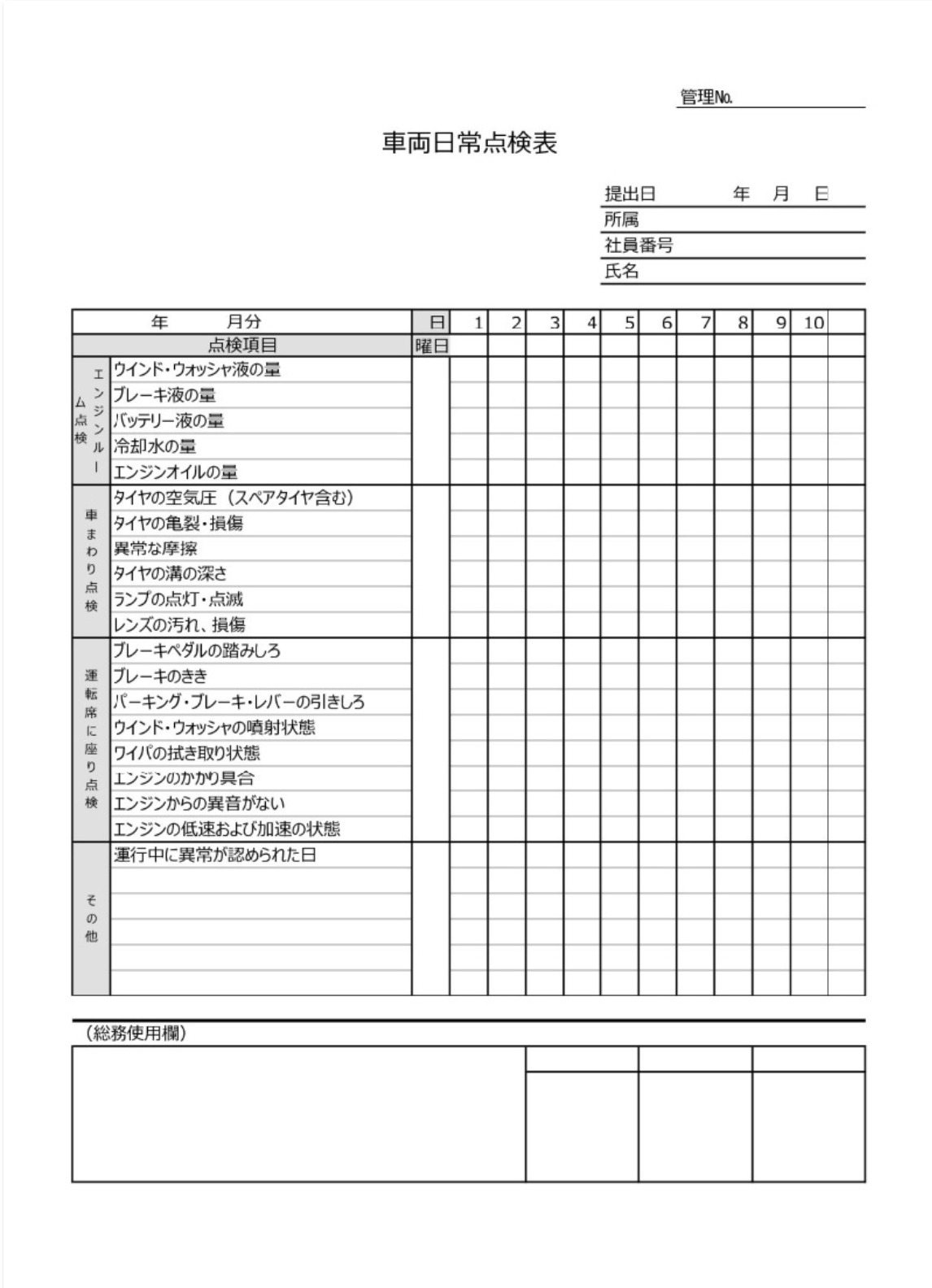そのまま使える車両点検表テンプレート