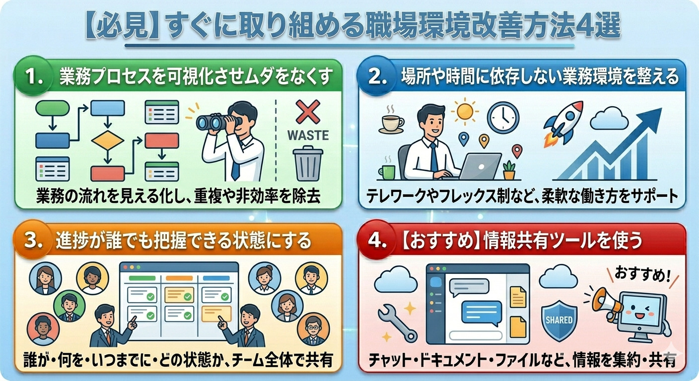 職場環境改善方法4つのイメージ図