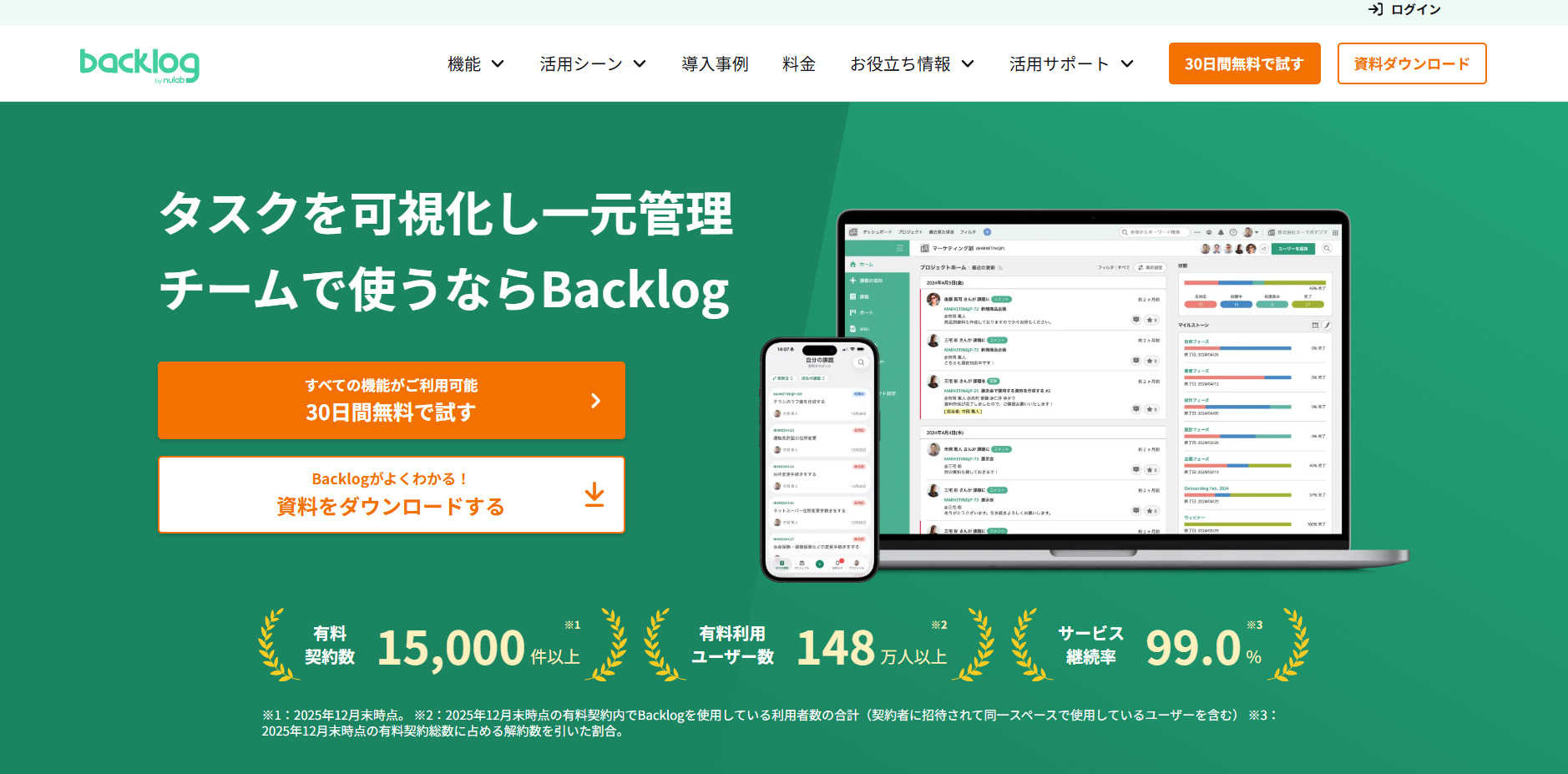 backlogのトップページ