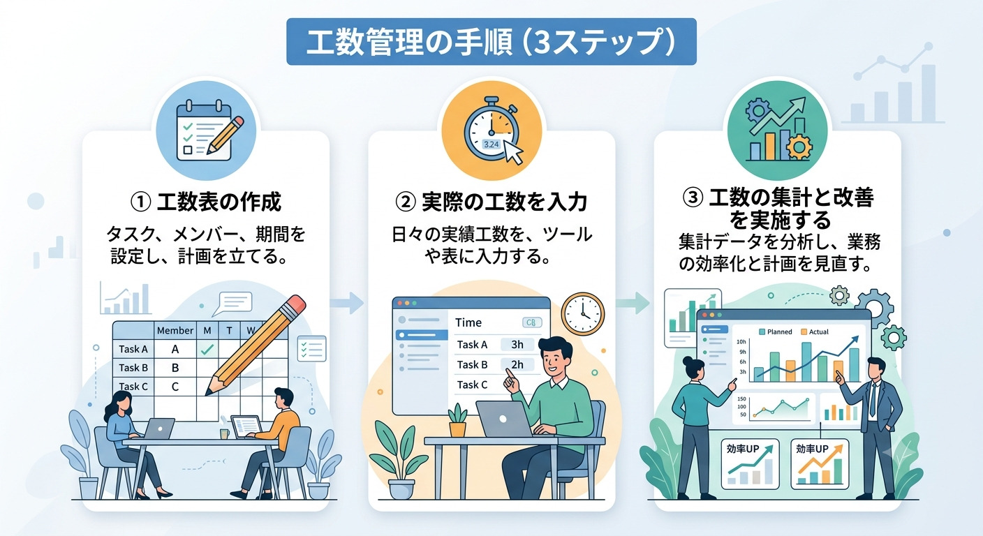 工数管理の手順解説画面