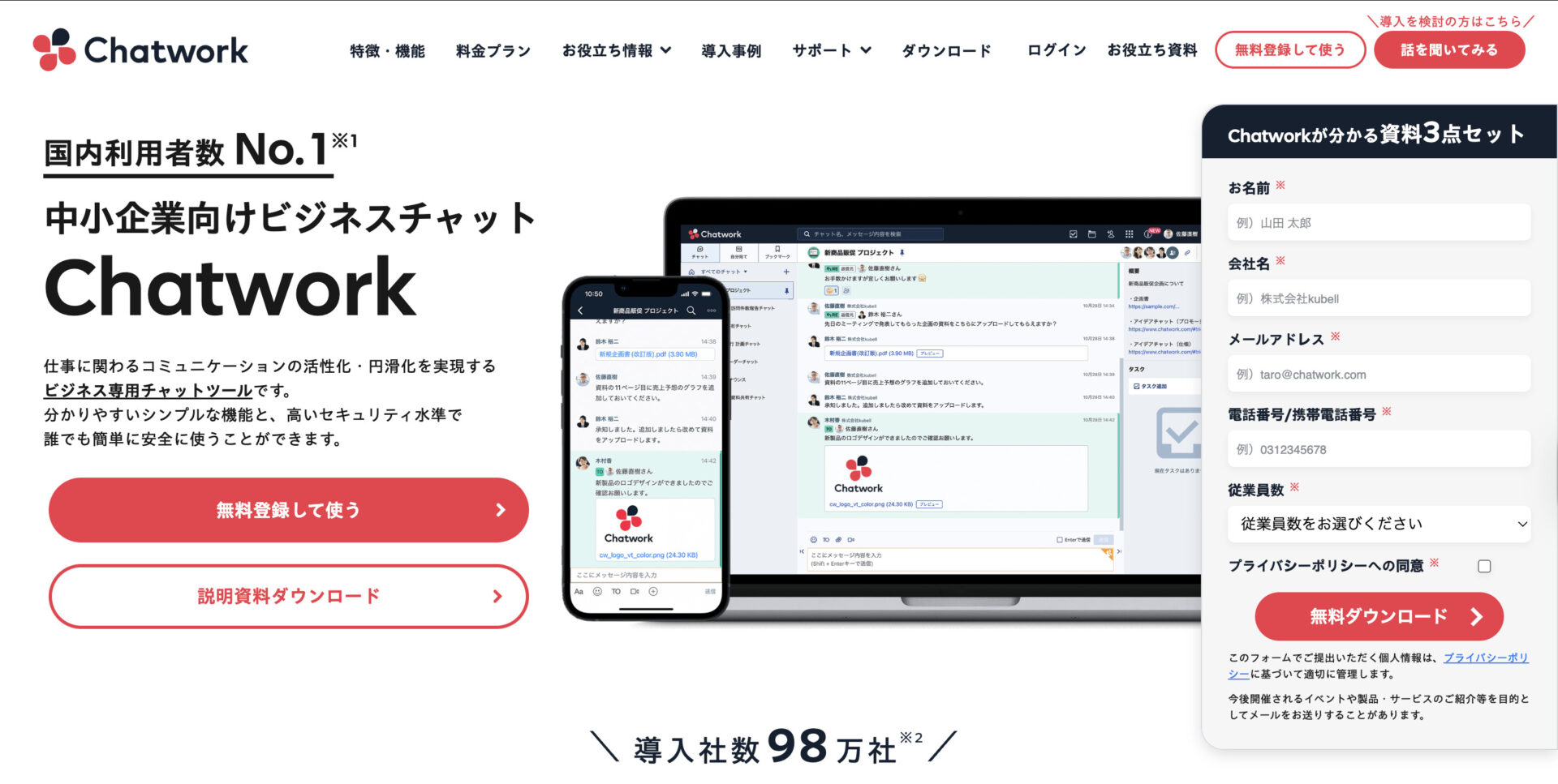 Chatworkのトップ画面