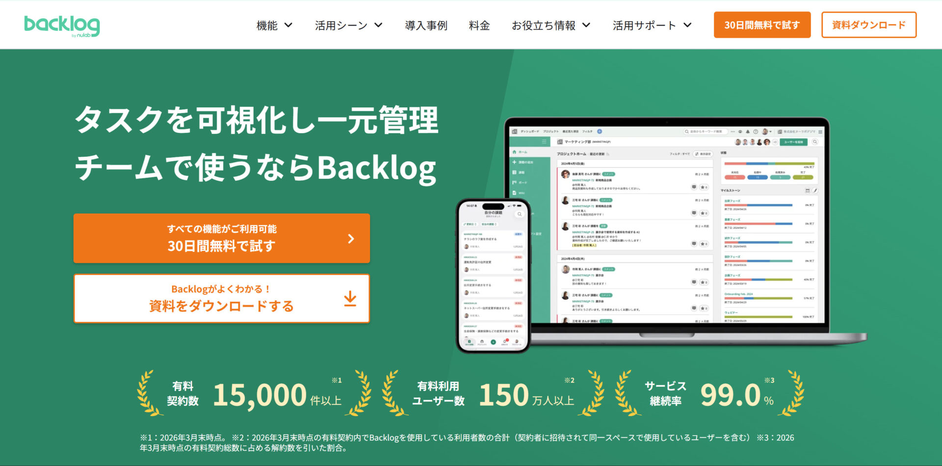 Backlogのトップページ