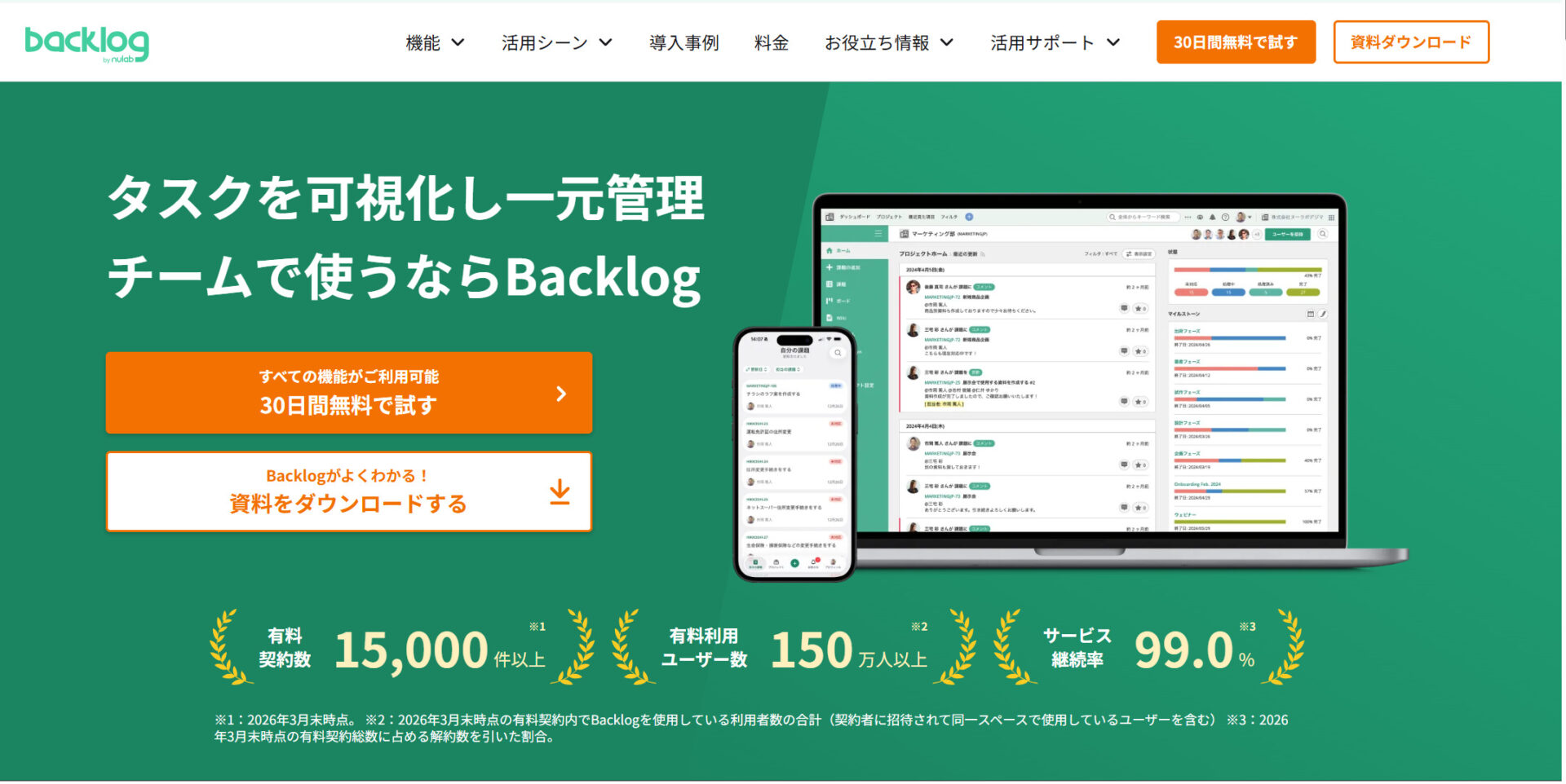 Backlogのトップページ