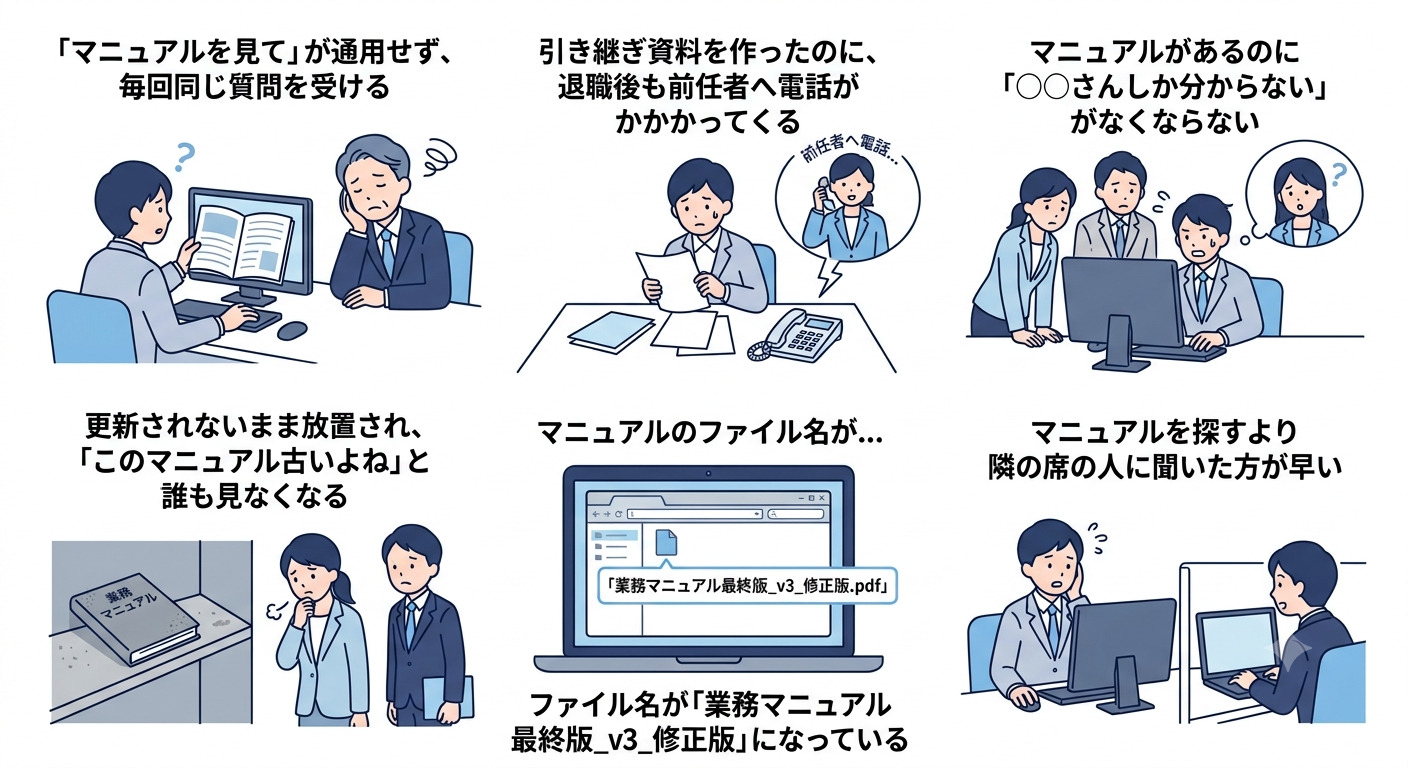 (業務マニュアル作成でよくある失敗例の解説画面)