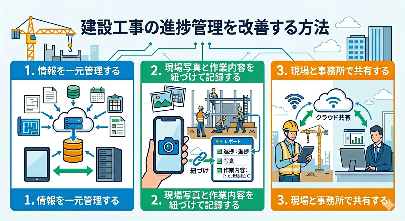 建設業の進捗管理を改善する方法紹介画面