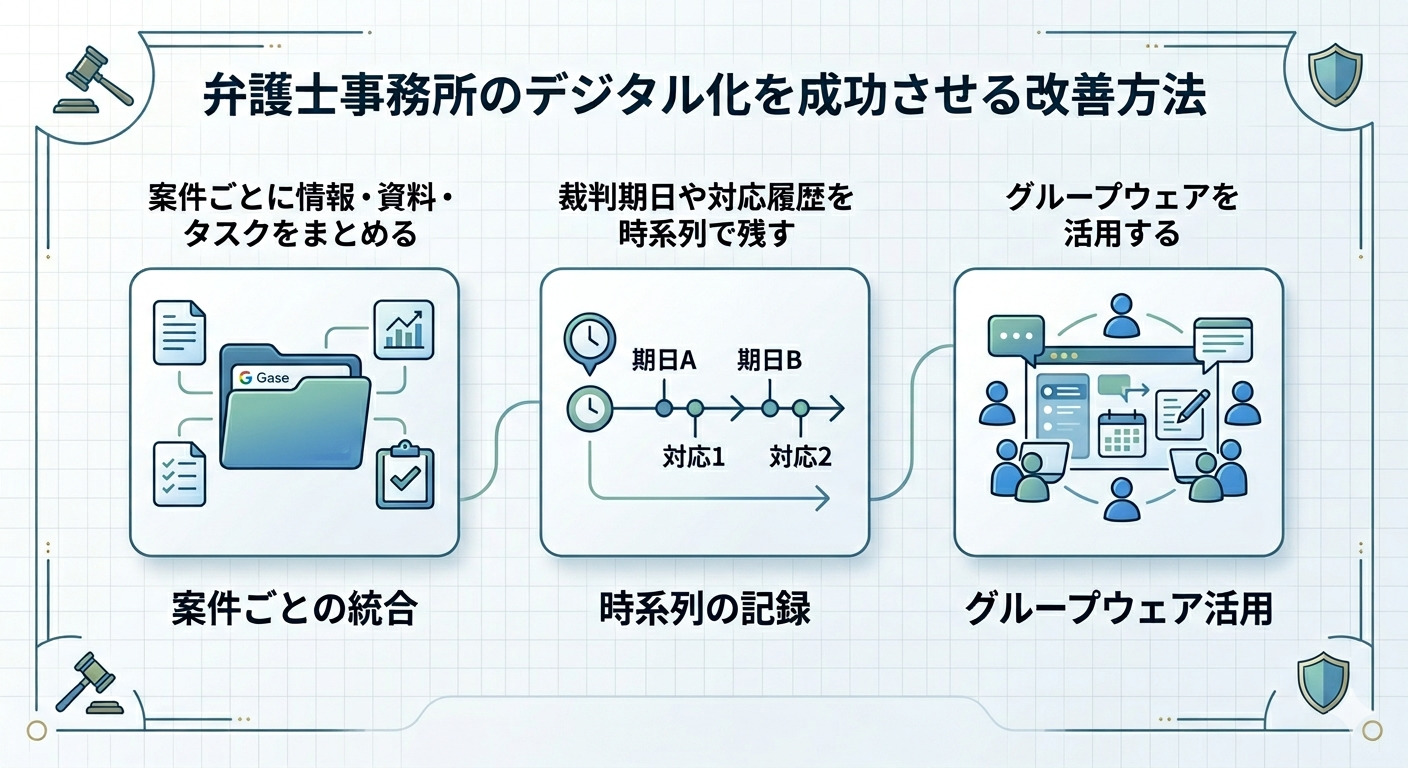 弁護士事務所のデジタル化を成功させる改善方法解説画面
