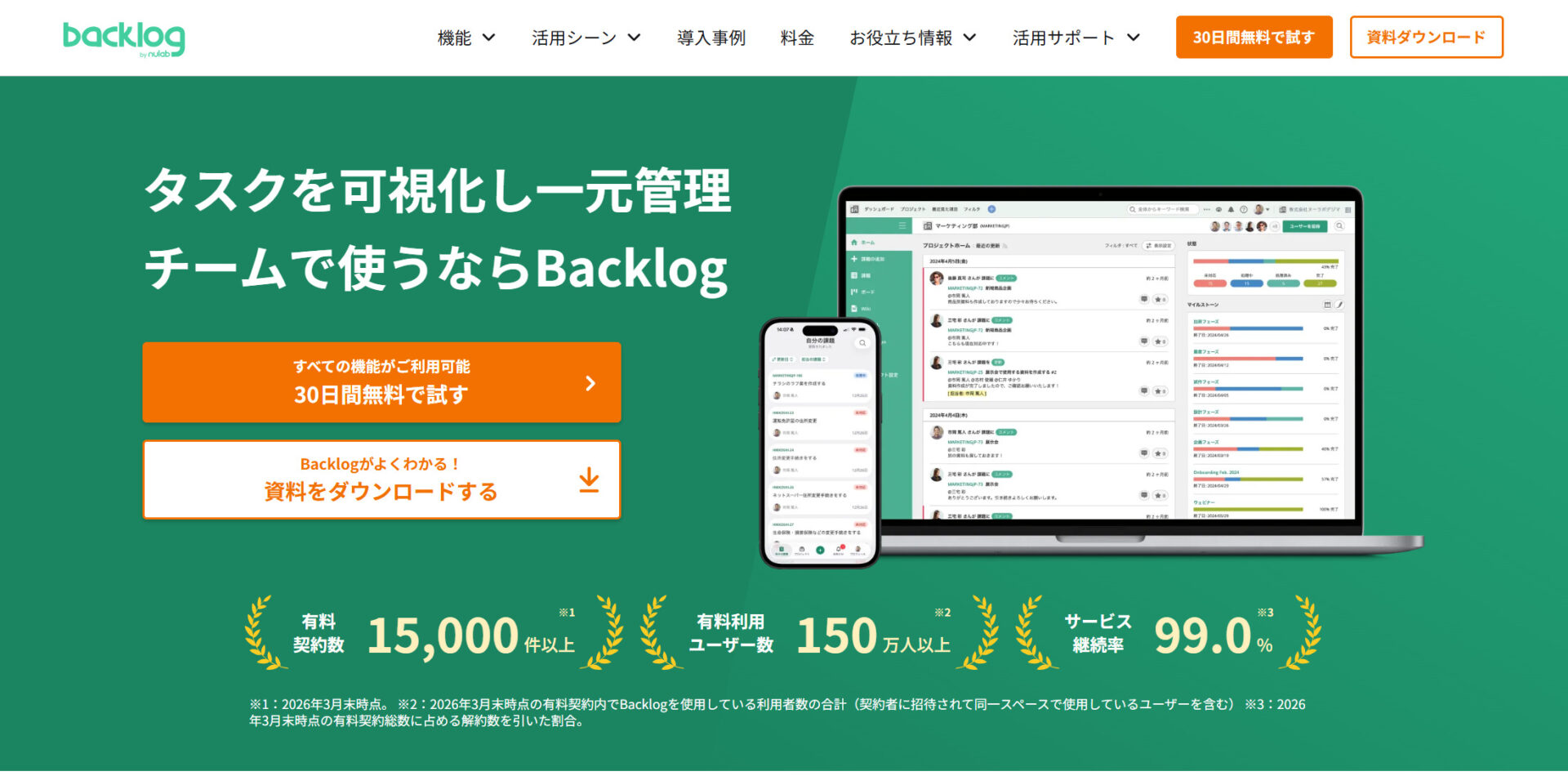 Backlogのトップページ